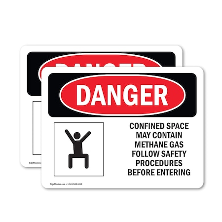 Signmission 3.5 in H x 5 in W, Vinyl Decal, Rectangle, Confined Space May Contain Methane Gas OS-2PACK-DS-D-35-L-1643